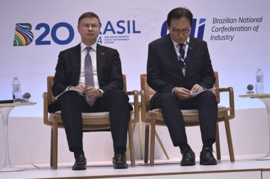 Sao paulo (sp), 10/25/2024 - valdis dombrovskis, executive vice-president of the european commission and inkyo cheong minister of trade republic of korea, during the trade ministers session: where the g20 trade ministers. (Leco Viana/Thenews2) clipart