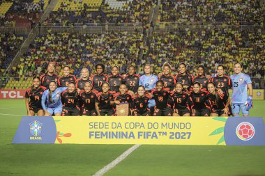 Cariacica (es), 10 / 26 / 2024 - Kolombiya milli takımı adına Brezilya ile Kolombiya arasında oynanan ve Brezilya ile Kolombiya milli takımları arasında oynanan kadınlar futbol karşılaşması için poz veren takım. (Mayra Ferreira dos santos / Tenews2)