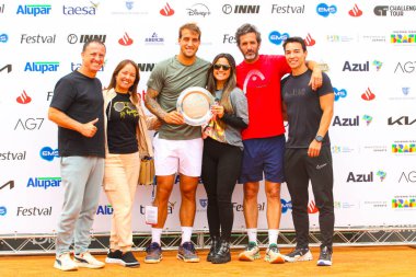 Curitiba, 10 / 27 / 2024 - ATP Challenger Curitiba Ödülleri töreninde, tenisçi Jaime Faria (por) şampiyon oldu ve 100 puan kazandı ve finalist fellipe meligeni (bra) 50 puan kazandı. (Edson de souza / The Newws2)