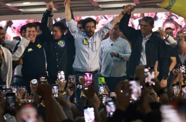 Sao Paulo (sp), Brezilya 10 / 27 / 2024 - aday Ricardo Rahibeleri (mdb) Sao Paulo belediye başkanı seçildi ve ikinci tur sayımlarının sonunda, Banespa Club, av. Santo amaro (Leco Viana / Thenews2)