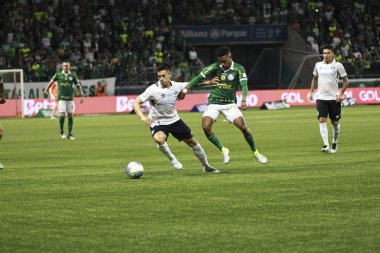 Sao Paulo (sp), 11 / 08 / 2024 - Brezilya / Palmeiras vs gremio - Palmeiras player estevao and go gremio alexander aravena in the game during Palmeiras ve gremiras arasında oynanan maçta, 2024 Brezilya Futbol Şampiyonası 'nın 33. turu (leco viana / thews2))