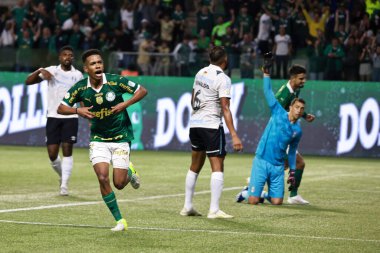 Sao Paulo (sp), 11 / 08 / 2024 - Brezilya / Palmeiras vs gremio - Palmeiras oyuncusu estevao 2024 Brezilya Şampiyonası 'nın 33. turu (leco viana / thenews2) için geçerli olan Palmeiras ve gremio arasındaki maçta golünü atıyor ve kutluyor.)