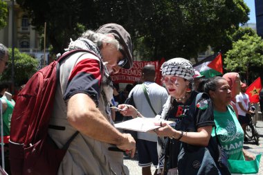 Rio de Janeiro (rj), Brezilya 11 / 18 / 2024 - özgür Filistin için ve Rio de Janeiro şehrinin merkezindeki Cinelandia bölgesinde meydana gelen savaşa karşı gösteri. (aline ribeiro alcantara / the new ws2)
