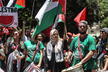 Rio de Janeiro (rj), Brezilya 11 / 18 / 2024 - özgür Filistin için ve Rio de Janeiro şehrinin merkezindeki Cinelandia bölgesinde meydana gelen savaşa karşı gösteri. (aline ribeiro alcantara / the new ws2)