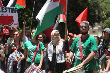 Rio de Janeiro (rj), Brezilya 11 / 18 / 2024 - özgür Filistin için ve Rio de Janeiro şehrinin merkezindeki Cinelandia bölgesinde meydana gelen savaşa karşı gösteri. (aline ribeiro alcantara / the new ws2)
