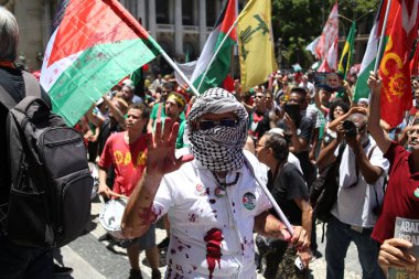 Rio de Janeiro (rj), Brezilya 11 / 18 / 2024 - özgür Filistin için ve Rio de Janeiro şehrinin merkezindeki Cinelandia bölgesinde meydana gelen savaşa karşı gösteri. (aline ribeiro alcantara / the new ws2)