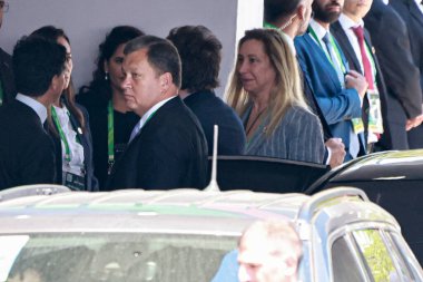 Rio de janeiro (rj), 11/18/2024 - arrival of the president of argentina javier milei and his girlfriend amalia josefina trombetta, they arrive where the g20 leaders summit will take place on the 18th and 19th (leco viana \ thenews2) clipart