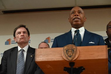 November 19, 2024, jamaica, queens, new york, usa: new york city mayor eric adams holds a news conference with the nypd following a police officer shot in jamaica, queens. (kyle mazza/thenews2)                    clipart