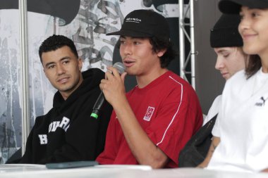 Sao Paulo, Brezilya: 11.22.2024 - kaykaycılar pedro barros, isadora pacheco, augusto akio, kalani konig, isabelly avila ve ivan Monteiro ile birlikte Stu Parkı 'ndaki villa Lobos Parkı' nda basın toplantısı. (Fabricio Bomjardim / The Newws2)    