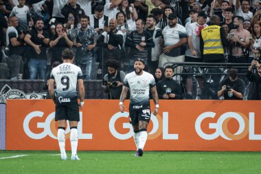 Sao paulo (sp), Brazil 12/03/2024 - memphis depay celebrates his goal in the match between corinthians and bahia, valid for the 37th round of the 2024 brazilian football championship (ronaldo barreto / thenews2) clipart