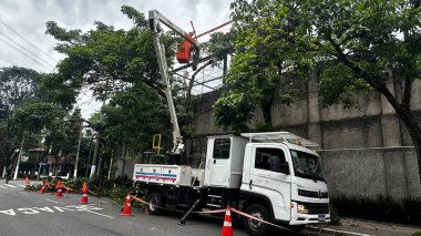 Sao Paulo (sp), Brezilya 12 / 08 / 2024 - enel ekipleri, bu pazar, 8 Aralık 2024 tarihinde, jardims rua estados unidos ve çevresindeki bölgelerde çok yıllık ağaç budama işlemi gerçekleştirdiler. (Oslaim Brito / Tenews2) 