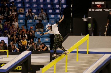 Sao paulo (sp), Brazil 12/14/2024 - athlete paige heyn during the women's qualifying round of the sls super crown 2024 this saturday, 14th at the ibirapuera gym, south of sao paulo. (fabricio bomjardim / thenews2) clipart