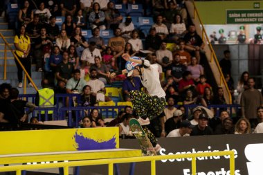 Sao paulo (sp), Brazil 12/14/2024 - athlete paige heyn during the women's qualifying round of the sls super crown 2024 this saturday, 14th at the ibirapuera gym, south of sao paulo. (fabricio bomjardim / thenews2) clipart