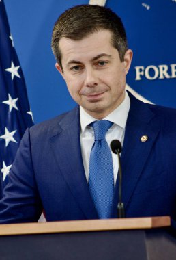 Transportation Secretary Buttigieg Holds News Conference on Thanksgiving Holiday Travel (niyi fote / thenews2) clipart