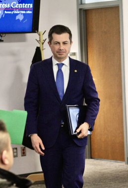 Transportation Secretary Buttigieg Holds News Conference on Thanksgiving Holiday Travel (niyi fote / thenews2) clipart