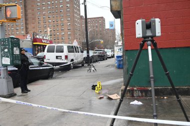 new york city police department crime scene investigators at the scene of a 34-year-old man being stabbed multiple times to death at mucho luco deli grocery in brownsville, brooklyn, new york. Tuesday, december 17, 2024 (kyle mazza / thenews2) clipart