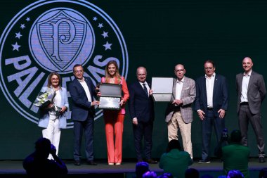 Sao paulo (sp), Brazil 13/01/2025 - the palmeiras team held the presentation of its new master sponsor, sportingbet, at the mirante park in allianz parque, this monday, january 13, 2025.  (leco viana / thenews2) clipart