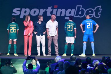 Sao paulo (sp), Brazil 13/01/2025 - lais, leila, antonio forjaz, dimitri araujo, raphael veiga and weverton present the new shirt of the new sponsor of the palmeiras team.  (leco viana / thenews2) clipart