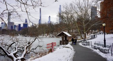 Central Park 'ta bir gecede 8 cm kar yağdı. 9 Şubat 2025, New York, ABD: New York Şehri cumartesi gecesi ve pazar günleri arasında tüm şehirde ve özellikle Central Park 'ta çok fazla kar taneciği bırakarak en şiddetli kar yağışıyla karşı karşıya kaldı