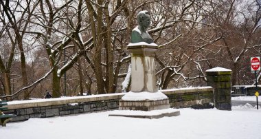 Central Park 'ta bir gecede 8 cm kar yağdı. 9 Şubat 2025, New York, ABD: New York Şehri cumartesi gecesi ve pazar günleri arasında tüm şehirde ve özellikle Central Park 'ta çok fazla kar taneciği bırakarak en şiddetli kar yağışıyla karşı karşıya kaldı