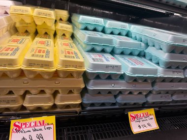 Kuş gribi krizi nedeniyle yumurtaların maliyeti yüksek. 13 Şubat 2025, New York, ABD: Yumurtaların ulusal ortalama fiyatı Ocak 2025 'te tüm zamanların en yüksek seviyesine ulaştı. Bir düzine büyük kalite yumurta için sadece bir ay içinde% 15' ten 4.95 'e çıktı.