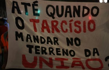 Sao Paulo (sp), Brezilya 04 / 15 / 2025 - Moinho favela sakinleri tarafından yapılan gösteri. Eylül 2024 'te yapılan duyuruda, Sao Paulo şehir meclisi önünde kenar mahallelerin Moinho parkına yol açması bekleniyor.