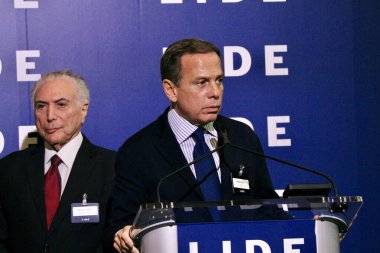 13 Mayıs 2025, New York, ABD: (l-r) Micheal Temer, eski Brezilya başkanı ve Joao Doria, 14. Lide Brezilya yatırım forumu sırasında Harvard Club (niyi fote / thenews2)