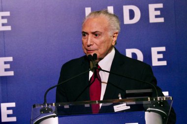 13 Mayıs 2025, New York, ABD: Micheal Temer, New York 'taki Harvard Club' da düzenlenen 14. Lide Brezilya yatırım forumu sırasında eski başkan (niyi fote / thews2)