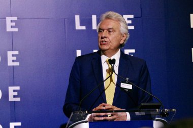 13 Mayıs 2025, New York, ABD: ronaldo caiado, Goias Valisi, Brezilya haftası boyunca New York 'taki Harvard Club' da düzenlenen 14. Lide Brezilya yatırım forumu sırasında gerçekleştirilmiştir (niyi fote / thenews2)