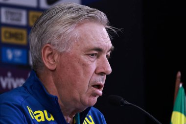 Sao Paulo (sp), Brezilya 06 / 09 / 2025 Brezilya Milli Takım koçu Carlos Ancelotti ile Pazartesi öğleden sonra, son eğitim oturumundan önce, Sao Paulo 'daki Neo quimica arenasında basın toplantısı düzenledi. (leco viana / the newws2)