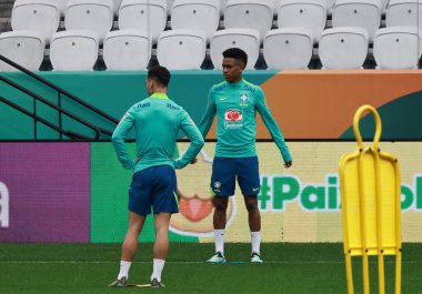 Sao Paulo (SP), Brezilya 06 / 09 / 2025 oyuncusu Estevao, Paraguay milli takımına karşı oynanan maçtan önce Neo Quimica Arena 'da (leco viana / theenews2)