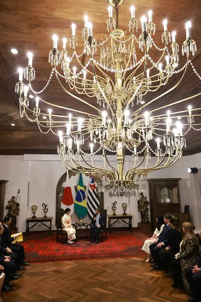 Sao Paulo (sp), Brezilya 06 / 06 / 2025 - Sao Paulo Eyaleti valisi, Tarcisio de freitas ve Japon İmparatorluğu Prensesi Kako arasında Morumbi 'deki Bandeirantes Sarayı' nda ikili görüşme (leco viana / thews2)