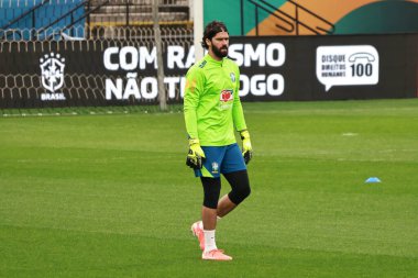 Sao Paulo (sp) Brazil 06 / 09 / 2025 alisson, bu pazartesi Sao Paulo 'daki Neo Quimica Arena' da (sp) antrenman yaparken Brezilya milli takımı ile antrenman yapıyor. (leco viana / the newws2)