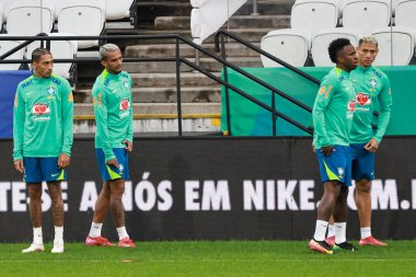 Sao Paulo (sp) Brazil 06 / 09 / 2025 Brezilyalı milli takım oyuncuları Sao Paulo 'daki Neo Quimica Arena' da (sp) antrenman yaparken, bu pazartesi. (leco viana / the newws2)