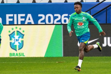 Sao Paulo (sp) Brazil 06 / 09 / 2025 player vinicius jr, bu pazartesi Sao Paulo 'daki Neo Quimica Arena' da (sp) antrenman yaparken Brezilya milli takımı ile antrenman yapıyor. (leco viana / the newws2)