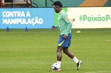 Sao Paulo (sp) Brazil 06 / 09 / 2025 player vinicius jr, bu pazartesi Sao Paulo 'daki Neo Quimica Arena' da (sp) antrenman yaparken Brezilya milli takımı ile antrenman yapıyor. (leco viana / the newws2)