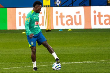 Sao Paulo (sp) Brazil 06 / 09 / 2025 player vinicius jr, bu pazartesi Sao Paulo 'daki Neo Quimica Arena' da (sp) antrenman yaparken Brezilya milli takımı ile antrenman yapıyor. (leco viana / the newws2)