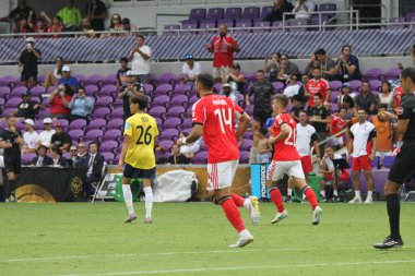 June 20, 2025, orlando, florida, usa: pavlidis evangelos #14 scored second goal of benfica and celebrates with teammates during soccer match between sl benfica and auckland fc in the phase group (niyi fote / thenews2)