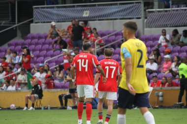June 20, 2025, orlando, florida, usa: pavlidis evangelos #14 scored second goal of benfica and celebrates with teammates during soccer match between sl benfica and auckland fc in the phase group (niyi fote / thenews2)