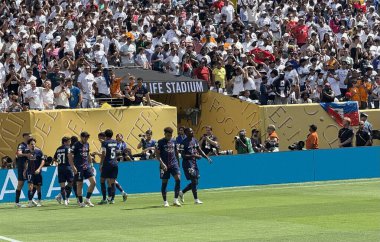 psg vs Real Madrid: Yarı finaller Fifa Dünya Kulüpler Kupası 2025. 9 Temmuz 2025, New Jersey, ABD psg 'li F. Ruiz, Paris Saint Germain ve Real Madrid (niyi fote / thews2)