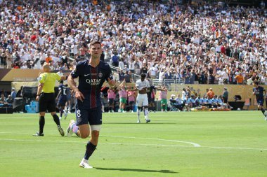 psg vs Real Madrid: Yarı finaller Fifa Dünya Kulüpler Kupası. 9 Temmuz 2025, New Jersey, U.S.F. Ruiz # 8 psg takımının Paris Saint Germain ve Real Madrid arasındaki futbol maçında attığı üçüncü golü kutladı (niyi fote / theenews2)