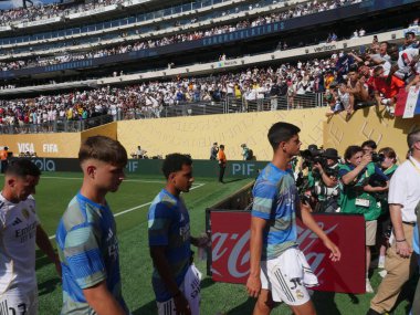 Yarı finaller sırasında ve sonrasında gerçek Madrid oyuncularının ruh hali psg-fifa dünya kupasına karşı. 9 Temmuz 2025, New Jersey, ABD: ilk yarının ardından ve futbol maçının sonunda gerçek Madrid oyuncularının ruh hali (niyi fote / thews2)