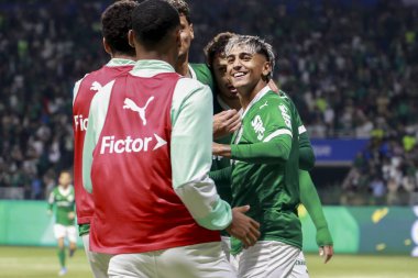 Sao Paulo (SP), Brezilya 7 / 16 / 2025 - Palmeiras 'lı Facundo Torres Palmeiras ve Mirassol arasındaki maçtaki golünü Brezilya futbol şampiyonasının 14. turu (leco viana / theenews2)