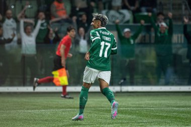 Sao Paulo (SP), Brezilya 7 / 16 / 2025 - Facundo Torres, Brezilya Futbol Şampiyonası (ronaldo barreto / theenews2) 14. turu için Palmeiras ve Mirassol arasındaki maçtaki golünü kutluyor.)