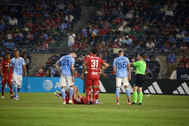 5 Ağustos 2025, New York, ABD: o neil (nycfc) ve R. Morales (toluca), Yankee Stadyumu 'nda oynanan 2025 lig kupasında Nickfc ve deportivo toluca f.c arasında oynanan futbol maçında. (niyi fote / the new ws2)