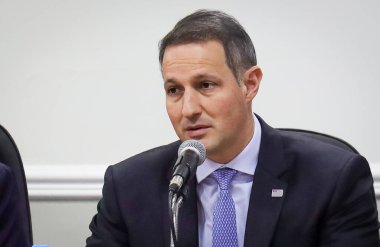 Sao Paulo (SP), 28 Ağustos 2025. Kamu Güvenliği Bakanı Guilherme Derrite, Karbon Operasyonu hakkında Sao Paulo Cumhuriyet Başsavcılığında (MPSP) bir basın toplantısına katıldı. (Marcelo estevao.) (Yeni 2.)