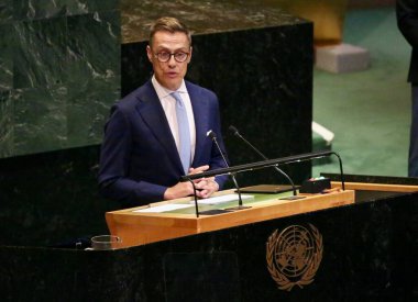 24 Eylül 2025, New York, ABD: Finlandiya Cumhurbaşkanı Alexander Stubb BM genel merkezinde gerçekleşen UNGA 80 Genel Kurul Toplantısında (niyi fote / theenews2)