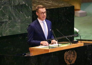 24 Eylül 2025, New York, ABD: Finlandiya Cumhurbaşkanı Alexander Stubb BM genel merkezinde gerçekleşen UNGA 80 Genel Kurul Toplantısında (niyi fote / theenews2)