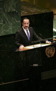 UNGA 80 Genel Kurul Müzakeresi. 24 Eylül 2025, New York, ABD: Kıbrıs Rum Kesimi Cumhurbaşkanı Nikos Hristodoulides BM genel merkezinde gerçekleşen UNGA 80 Genel Müzakere Toplantısında konuştu. (niyi fote\ theenews2)