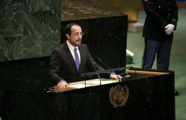 UNGA 80 Genel Kurul Müzakeresi. 24 Eylül 2025, New York, ABD: Kıbrıs Rum Kesimi Cumhurbaşkanı Nikos Hristodoulides BM genel merkezinde gerçekleşen UNGA 80 Genel Müzakere Toplantısında konuştu. (niyi fote\ theenews2)